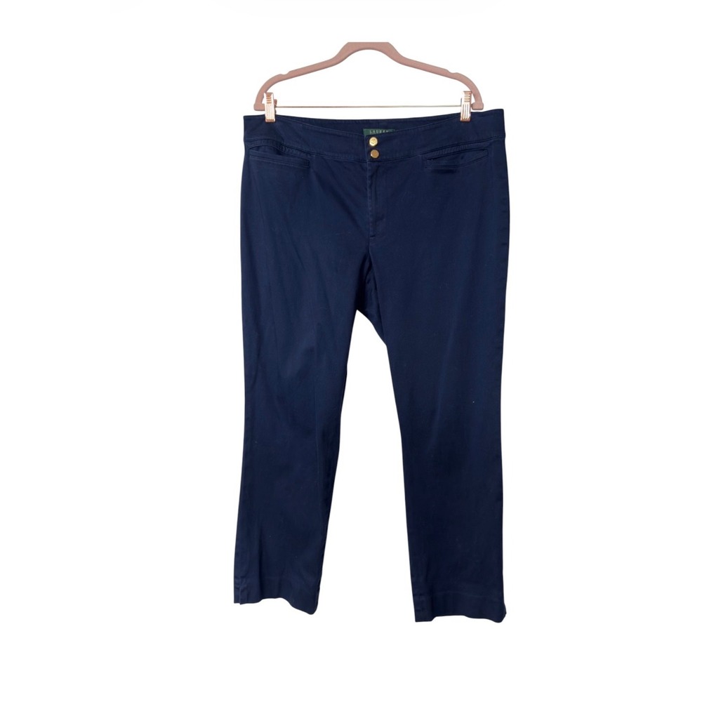 Lauren Ralph Lauren Navy Blue Straight Leg Gold Button Pants Womens 16 Cotton